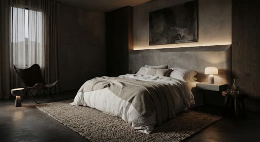 Hotel bedroom with wall-mounted room control panel