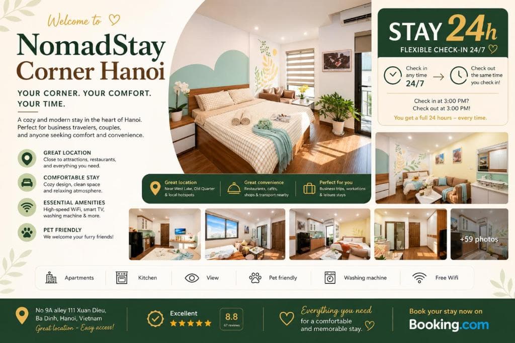 NomadStay Corner Hanoi - 24 Hours Stay - Check in Anytime